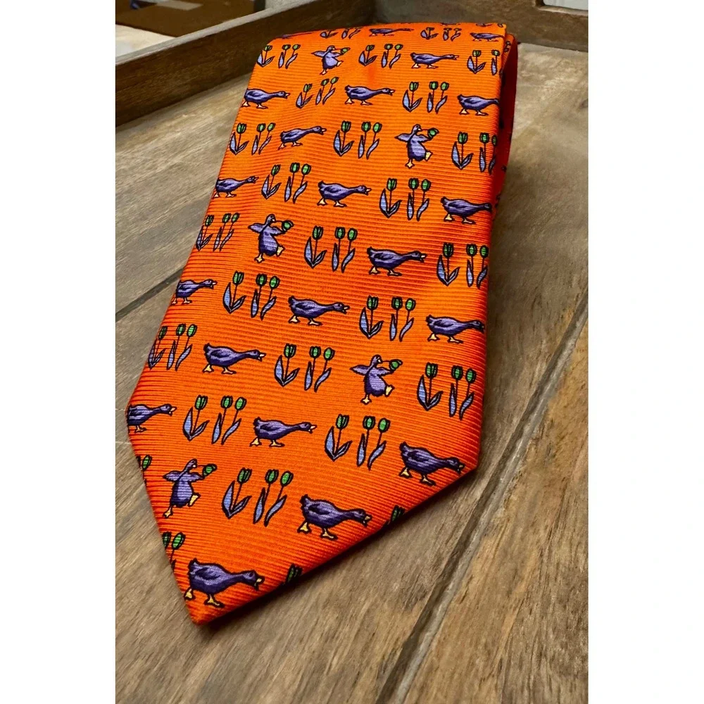 Cape Cod Neckwear Duck Novelty Tie Orange Silk Coastal Prep Nantucket - Picture 4 of 6
